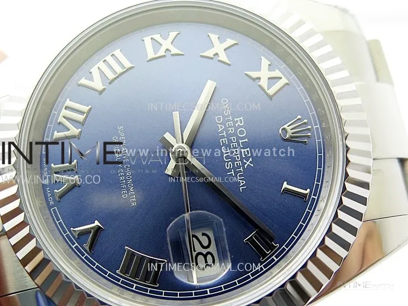 DateJust 41mm 126334 904 SS ONE Factory V2 1:1 Best Edition Fluted Bezel Blue Dial Roman Markers on Oyster Bracelet DD3235