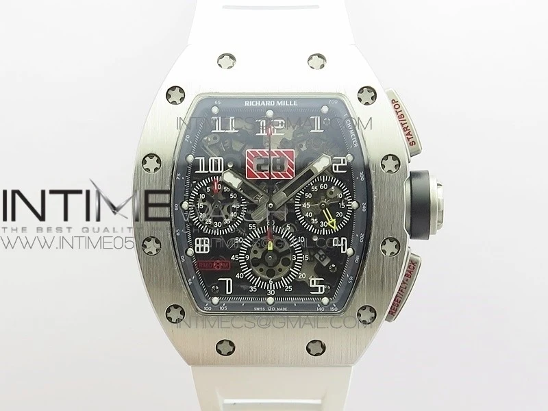 RM11-03 SS KVF 1:1 Best Edition Crystal Skeleton Dial on White Rubber Strap A7750