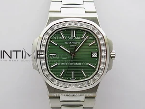Nautilus 5711 3KF 1:1 Best Edition Square Diamonds Bezel Green Dial on SS Bracelet A324 Super Clone V2