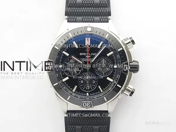 Chronomat B01 44mm SS BLSF 1:1 Best Edition Black Dial Black Subdial on Black Rubber Strap A7750 to Cal.01