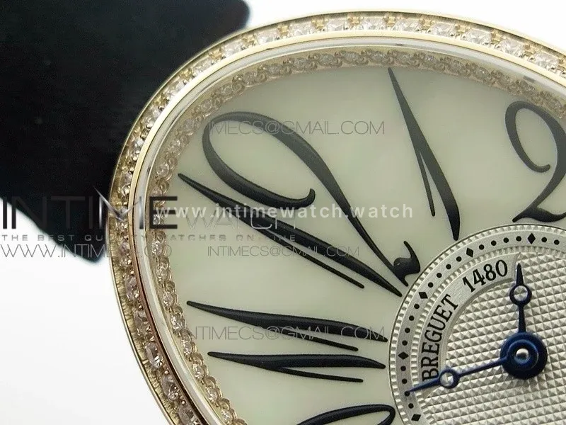 Reine de Naples 8918BB RG ZF 1:1 Best Edition White MOP Dial Diamonds Bezel on Black Fabric Strap A537