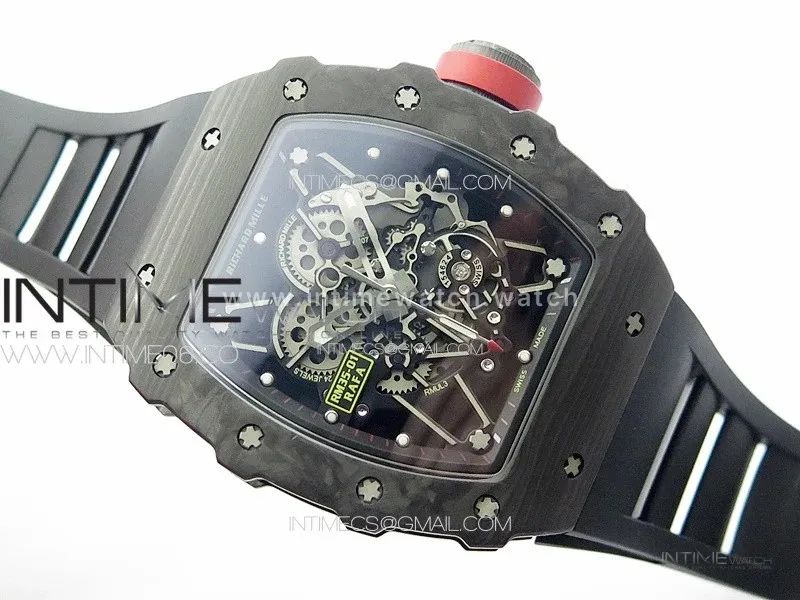RM035-01 Forged Carbon Case KUF Best Edition Red Crown on Black Rubber Strap MIYOTA8215