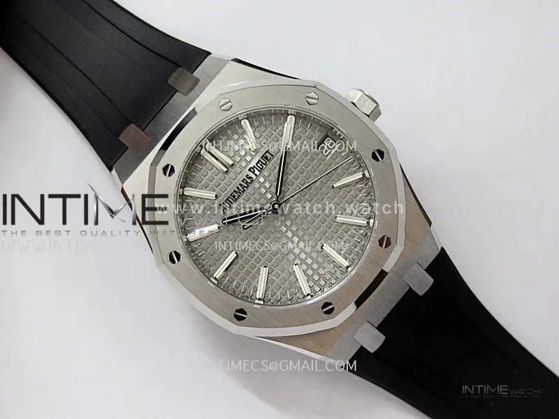 Royal Oak 41mm 15510 SS DDF 1:1 Best Edition Gray Dial On Black Rubber Strap Super Clone DD4302