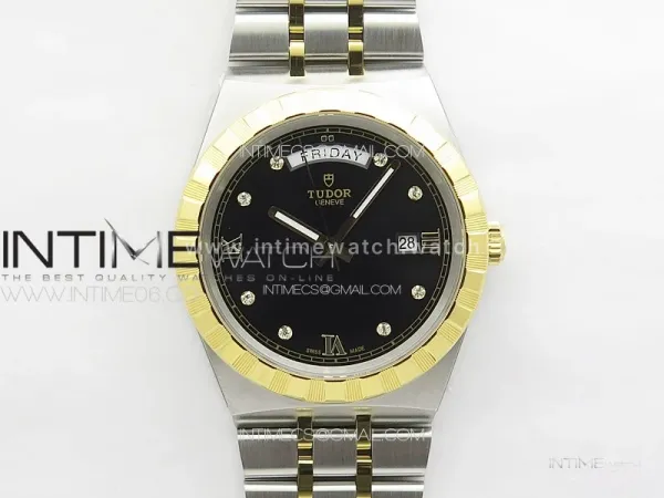 Prince Bay 41mm SS/YG A7F 1:1 Best Edition Black Dial Diamonds Markers on SS Bracelet A2824