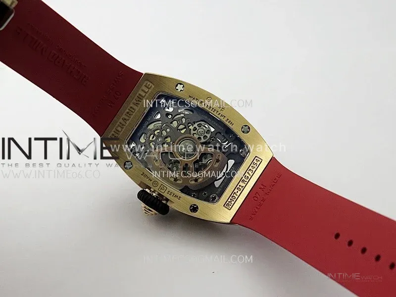 RM07 Paved Diamonds Bezel RG ZF Best Edition Diamonds Skeleton Dial On Red Rubber Strap Asian CRMA2 Clone
