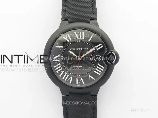 Ballon Bleu 42mm DLC 3KF 1:1 Best Edition Black Texture Dial on Black Leather Strap A2824