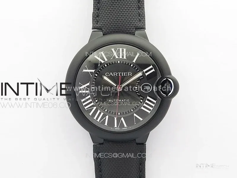 Ballon Bleu 42mm DLC 3KF 1:1 Best Edition Black Texture Dial on Black Leather Strap A2824