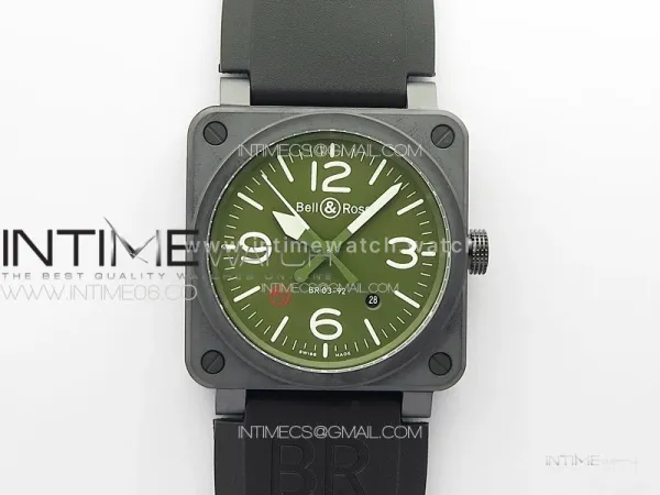 BR 03-92 Real Ceramic 1:1 Best Edition Green Dial on Black Rubber Strap MIYOTA 9015