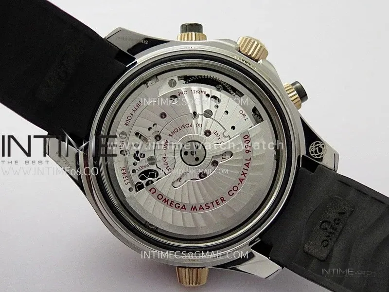 Seamaster 300M Chrono Black Ceramic Bezel SS/RG N1F 1:1 Best Edition Black Dial on Black Rubber Strap A9900