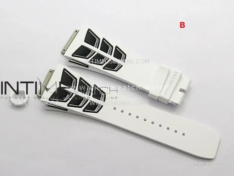 3AF 1:1 Richard Mille Shark Dual Color Rubber Straps Include Crown O Ring For RM055 And RM035 Watches
