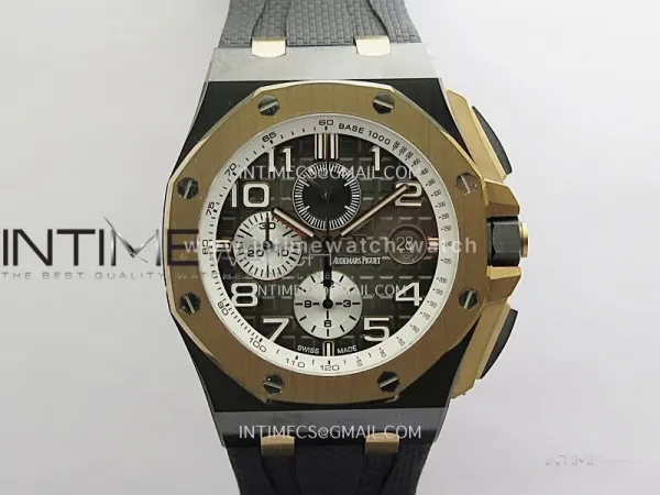 Royal Oak Offshore 44mm Black Ceramic/RG JF 1:1 Best Edition Gray Dial On Black Rubber Strap A3126