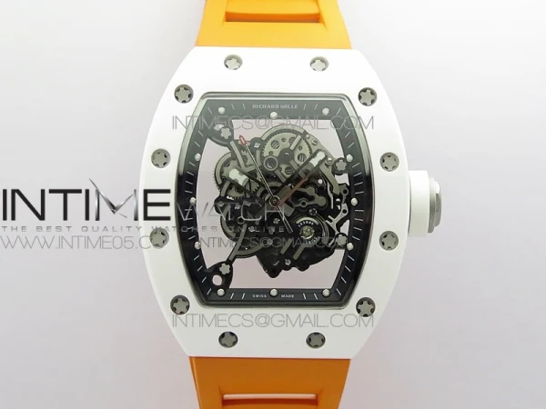 RM055 White Ceramic KVF Best Edition Skeleton Dial on Orange Rubber Strap MIYOTA8215 V3