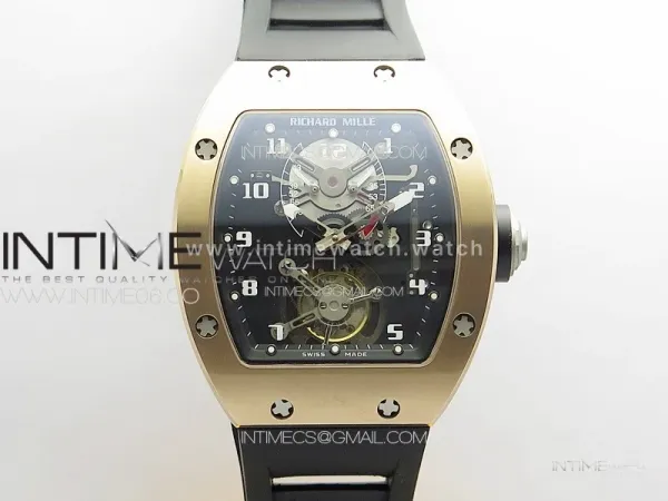 RM001 Real PR RG YSF Skeleton Dial on black Rubber Strap Asian Tourbillon