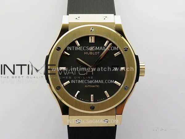 Classic Fusion 42mm RG JJZF 1:1 Best Edition Black Dial On Black Rubber Strap