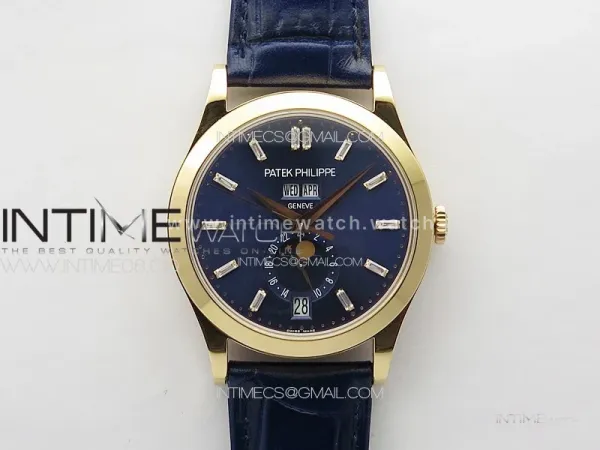 Annual Calendar Moonphase 5396 RG PPF 1:1 Best Edition Blue Dial T Crystal Markers on Blue Leather Strap PPF324