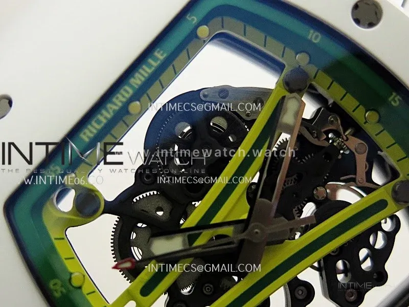 RM061 White Ceramic Umi Office 1:1 Best Edition Green skeleton White Rubber Strap RMUL2 Super Clone (Free Sprung)