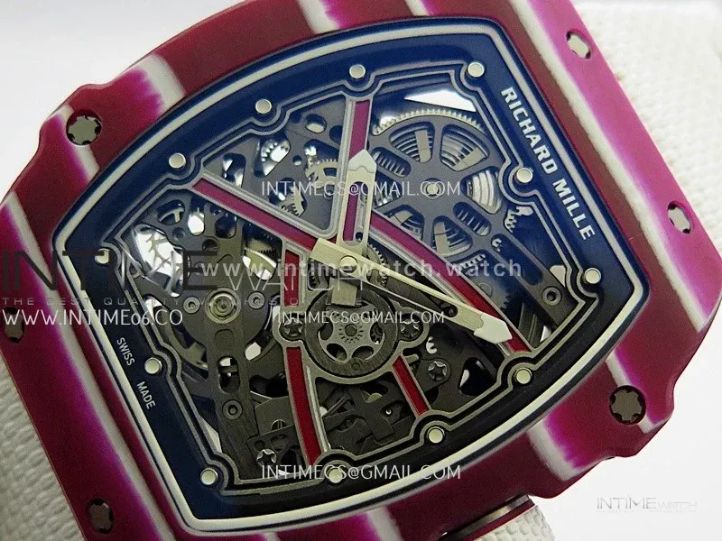 RM67-02 Mutaz Red NTPT Umi Office 1:1 Beat Edition Red Skeleton Dial On White Nylon Strap CRMA7 Clone V2