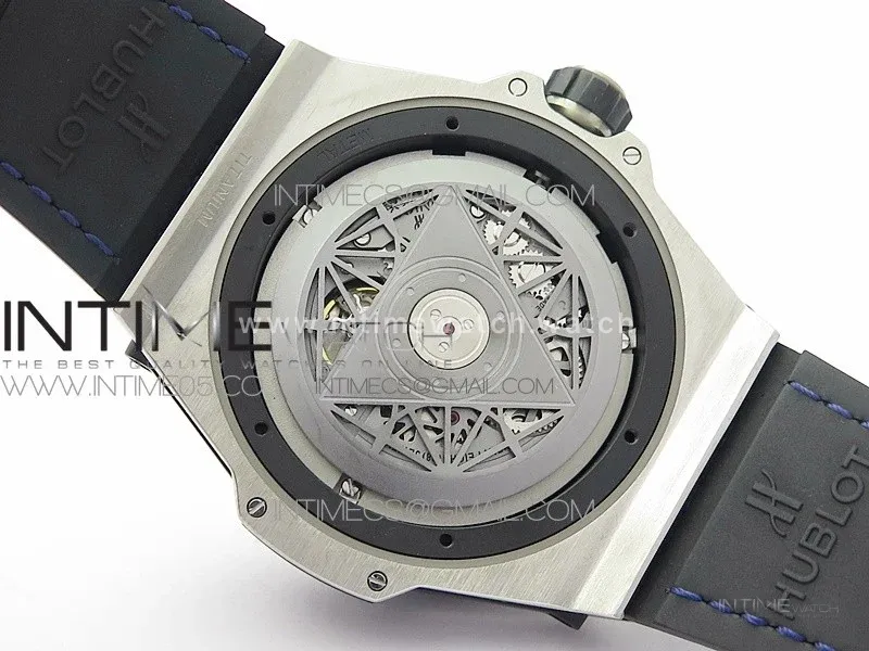 Big Bang Sang Bleu Ti Crystal Bezel WWF 1:1 Best Edition Blue Skeletonal Dial On Blue Gummy Strap Asian HB1213 V2