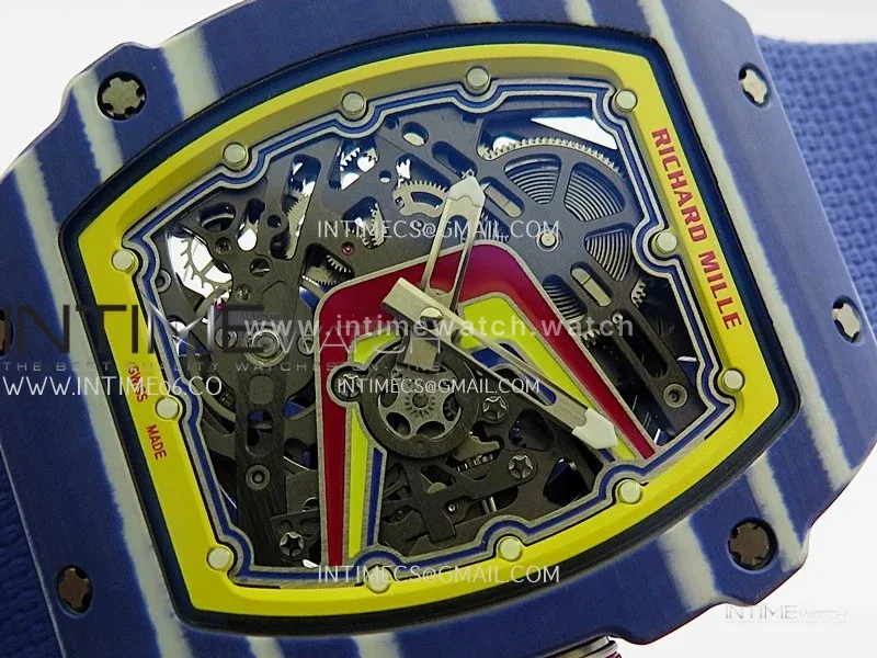 RM67-02 Fernando Blue NTPT Umi Office 1:1 Beat Edition Blue/Red Skeleton Dial On Blue Nylon Strap CRMA7 Clone V2