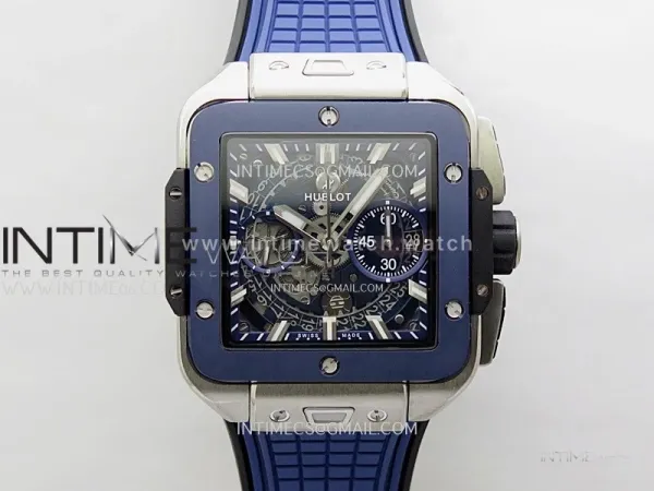 Square Bang Unico 42mm Ti/Ceramic BBF 1:1 Best Edition Skeleton Dial on Blue Rubber Strap A1280