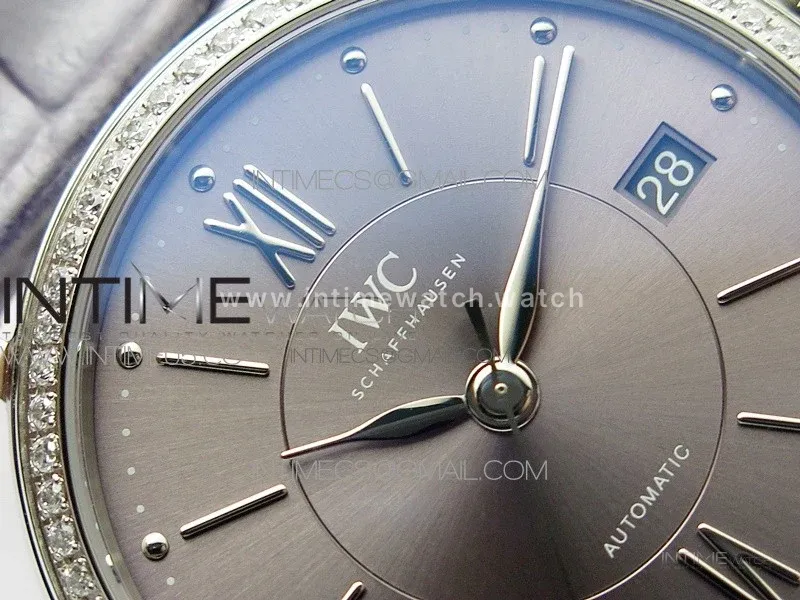 Portofino 37mm SS Diamond Bezel A7F 1:1 Best Edition Gray Dial on Gray Leather Strap A2892