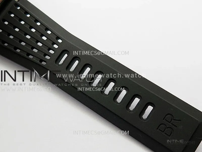 BR03 GMT Compass Black/Red Bezel SS B12 Black Dial 42mm On Black Perforated Rubber Strap A2836 (Free Nylon Strap)