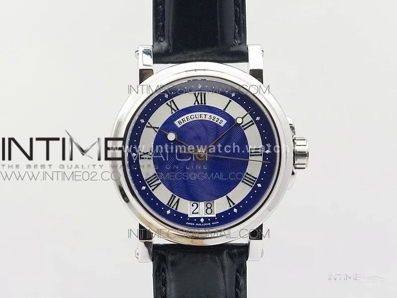 Marine 5222 SS HGF 1:1 Best Edition Blue Dial On black Leather Strap Asian Cal.517GG(Free rubber strap)