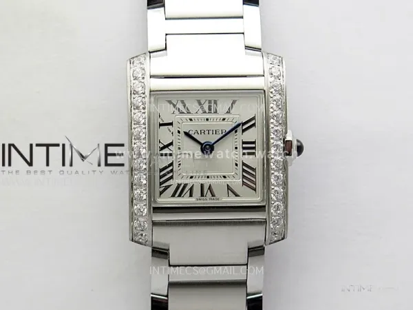 Tank Francaise Ladies 21.2mm Diamonds Bezel SS 8848F 1:1 Best Edition Silver Dial on SS Bracelet Ronda Quartz