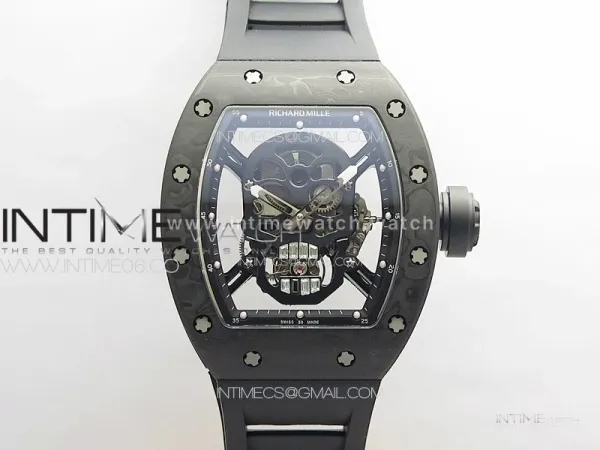 RM052 Skull Black Carbon Real Tourbillon YSF 1:1 Best Edition Skull Dial on Black Rubber Strap