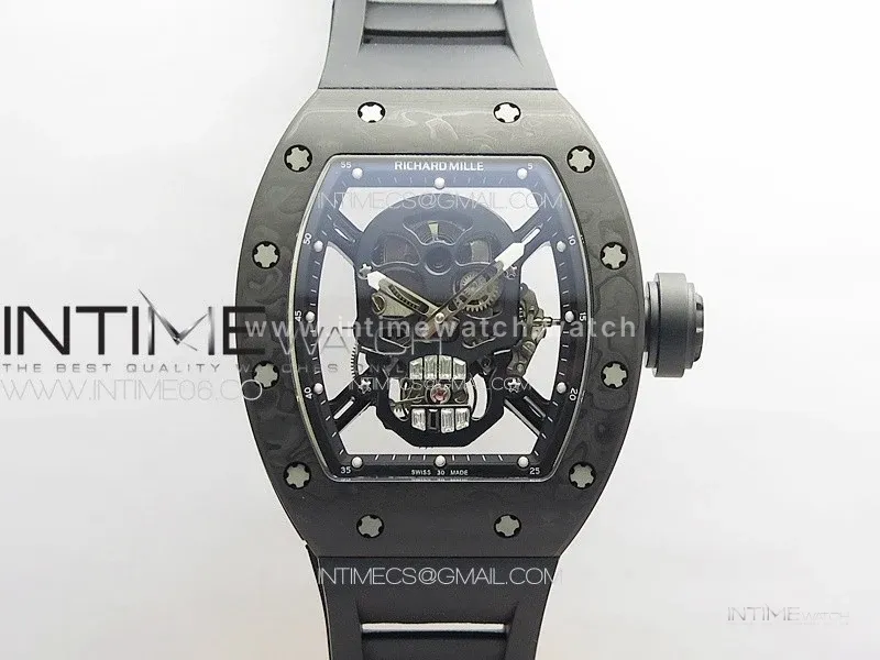 RM052 Skull Black Carbon Real Tourbillon YSF 1:1 Best Edition Skull Dial on Black Rubber Strap