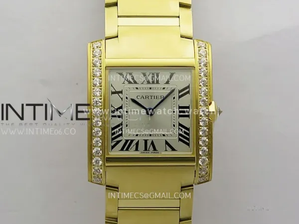 Tank Francaise Ladies 27mm Diamond Bezel YG 8848F 1:1 Best Edition Silver Dial on YG Bracelet Ronda Quartz V2
