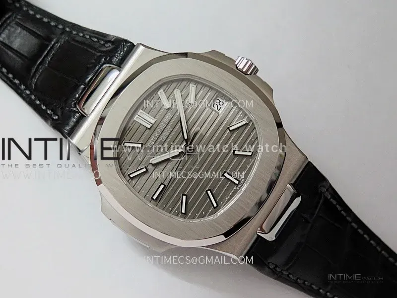 Nautilus 5711 SS 3KF 1:1 Best Edition Gray Textured Dial on Black Leather Strap A324 Super Clone V2