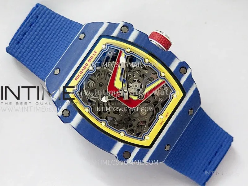 RM67-02 Fernando Blue NTPT Umi Office 1:1 Beat Edition Blue/Red Skeleton Dial On Blue Nylon Strap CRMA7 Clone V2