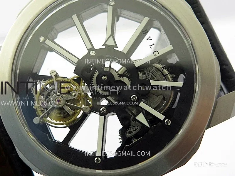Octo 102910 SS AXF Best Edition Skeleton Dial on Black Leather Strap Asian BVL206 Tourbillon Movement