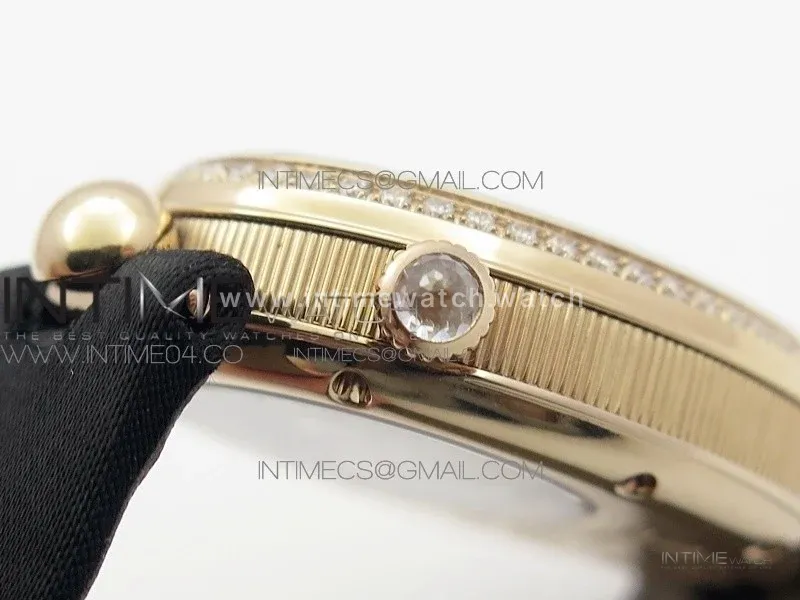 Reine de Naples 8918BB RG ZF 1:1 Best Edition White MOP Dial Diamonds Bezel on Black Fabric Strap A537