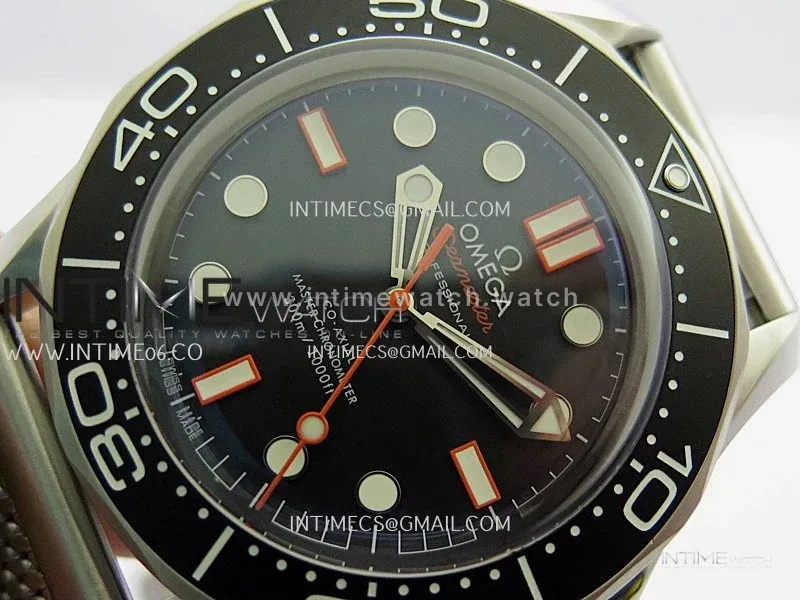 Seamaster 300M Diver 42mm Orange Second Hand SS ORF Best Edition Black Dial On Mesh Bracelet SuperClone 8806 (Free Rubber Strap)