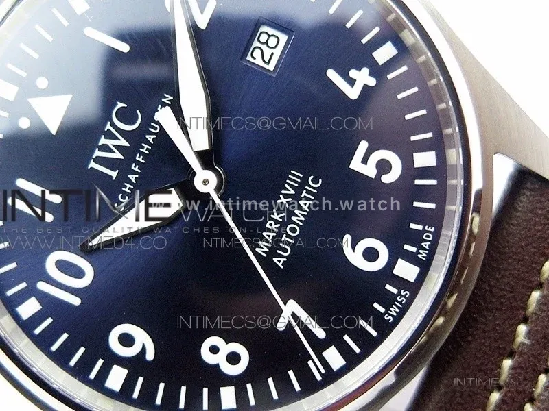Mark XVIII IW327010 SS M+F 1:1 Best Edition Blue Dial on Brown Leather Strap A2892 (Free Nylon Strap)