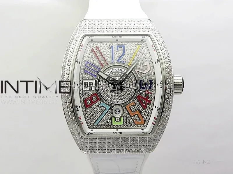 Vanguard V45 Full Diamonds ABF Best Edition Full Paved Diamonds On White Gummy Strap A2824