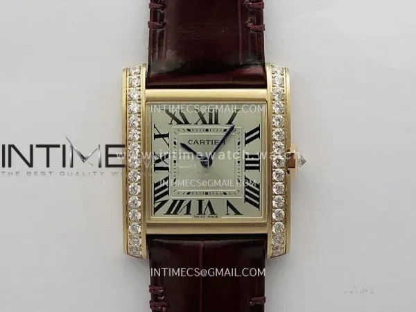 Tank Francaise Ladies 27mm Diamond Bezel RG 8848F 1:1 Best Edition Silver Dial on Red Leather Strap Ronda Quartz V2