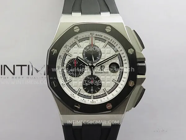 Royal Oak Offshore 44mm SS JF 1:1 Best Edition White Dial On Black Rubber Strap A3126