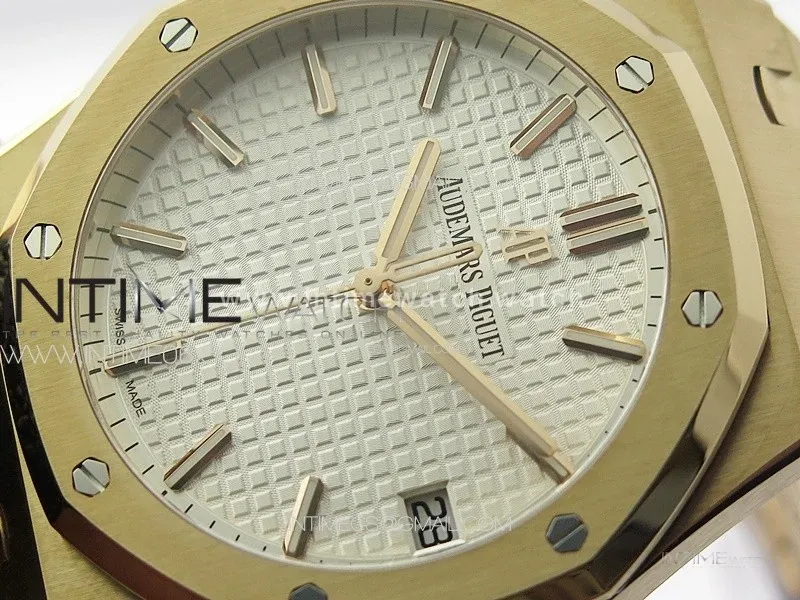 Royal Oak 41mm 15500 RG ZF 1:1 Best Edition White Textured Dial on RG Bracelet A4302