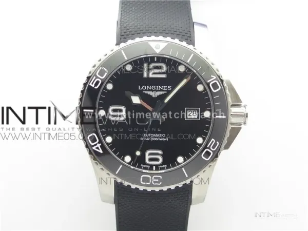 Conquest L3.840.4.56.6 Real Ceramic Bezel SS AF 1:1 Best Edition Black dial On Rubber Strap A2824