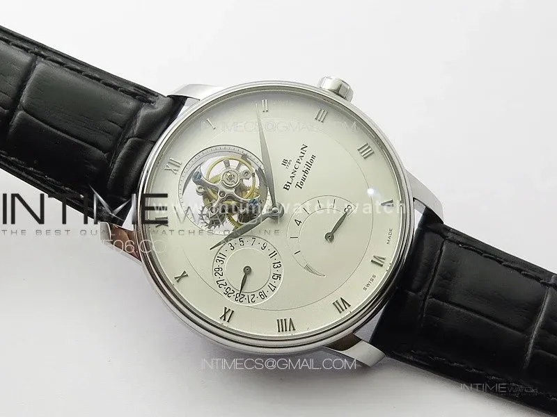 Villeret Tourbillon SS Real PR YSF Best Edition White Dial on Black Leather Strap