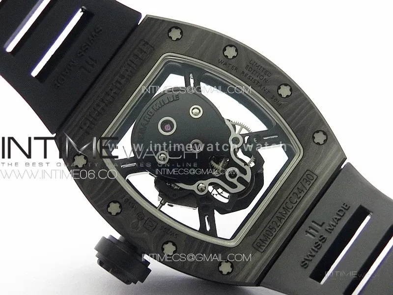 RM052 Skull Black Carbon Real Tourbillon YSF 1:1 Best Edition Skull Dial on Black Rubber Strap