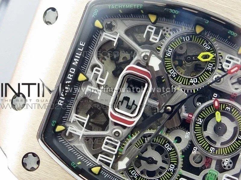 RM011 RG Chronograph SS Case KVF 1:1 Best Edition Crystal Skeleton Dial on Gray Rubber Strap A7750