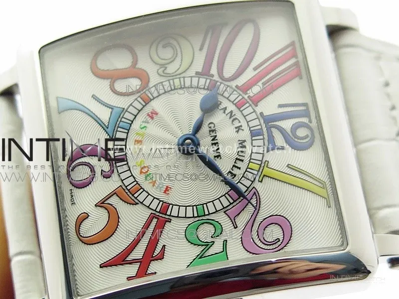 Master Square SS Ladies ZF 1:1 Best Edition White Colorful Arabic Dial on White Leather Strap Ronda Quartz
