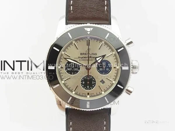 SuperOcean 46mm Black Ceramic Bezel Silver Dial on Gummy strap A7750