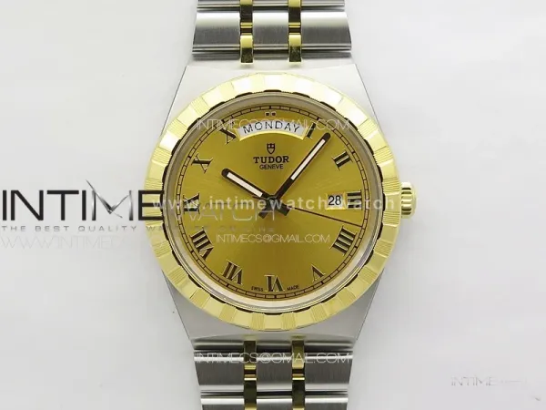 Prince Bay 41mm SS/YG A7F 1:1 Best Edition Gold Dial Roman Markers on SS Bracelet A2824