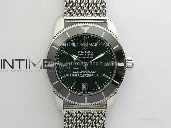 SuperOcean 42mm AB2010 SS GF 1:1 Best Edition Green Dial Green Ceramic Bezel on SS Bracelet A2824