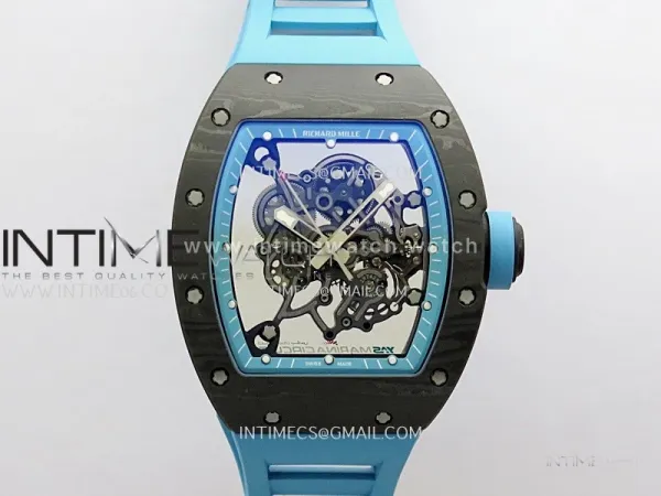 RM055 Blue Inner Bezel Blue Crown NTPT ZF 1:1 Best Edition On Blue Rubber Strap RMUL2 Super Clone V2